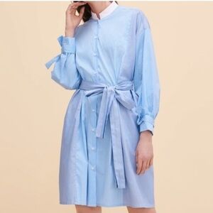 MAJE Rarty belted poplin shirt dress women 3 striped casual vacation resort blue